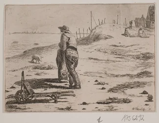 Paysage côtier avec pêcheur debout