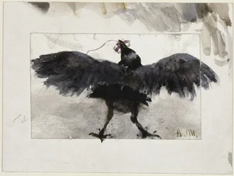 Corbeau voletant avec un paquet dans le bec