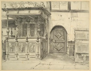 Les bancs et la porte de l