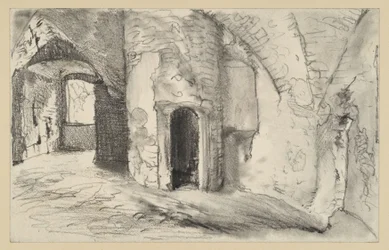 Salle voûtée avec entrée de la tour ronde