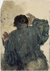 Étude de costume représentant un homme vu de dos, adossé au mur, Musée des Welf de Hanovre