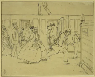 Voyageurs à la gare (« Pour messieurs »)