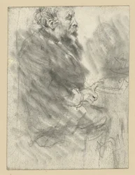 Homme assis, barbu, tourné vers la droite, l