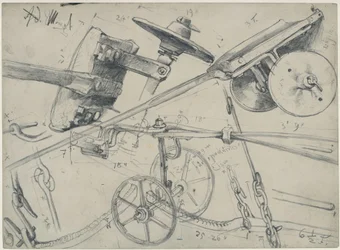 Chariot de transport avec détails et dimensions. Étude pour « La Forge. Cyclopes modernes »