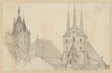 Tours et toits de la cathédrale et de Saint-Séverin à Erfurt