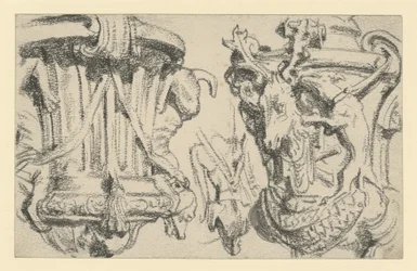 Deux vases posés sur la balustrade de la terrasse du château de Moritzburg, près de Dresde
