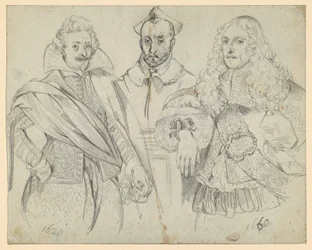 Deux dignitaires de 1620 et de 1660, avec un cardinal au milieu. Copies de représentations historiques