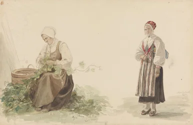 Femme cueillant des feuilles de chêne et Kari Andersdatter