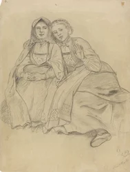 Deux jeunes filles assises en costume bunad