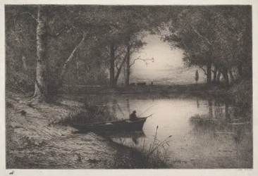 Pêcheur en canot, au bord d