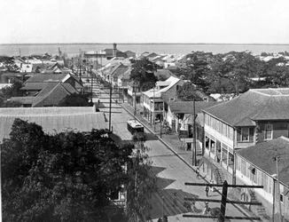 Old King Street regardant vers le sud, Kingston, Jamaïque, vers 1905