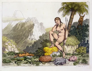 Femme indienne sud-américaine, gravée par Gallo Gallina (1796-1874) (gravure en couleur)