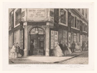 Vue sur le magasin de Cadart et Luquet avec des dames et des messieurs devant les vitrines