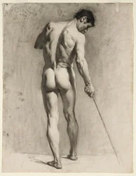 Dessin de nu masculin avec une canne, c.1910-12