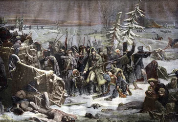 Maréchal Michel Ney (1769-1815) retrait de Russie en 1812. Gravure d