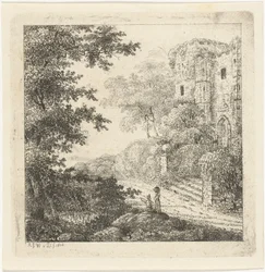 Paysage avec des figures près des ruines d