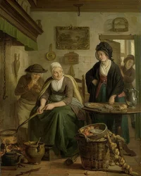 Femme faisant des crêpes. Vers 1790-1810