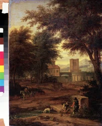 Paysage italien avec pelerins