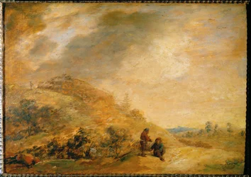 Paysage dans les dunes (peinture sur bois de chêne)