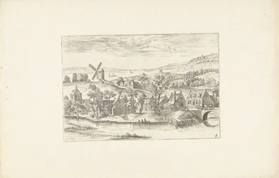 Paysage avec une rivière et un moulin à vent
