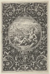 Neptune dans un cadre décoratif avec grotesques, du Jugement de Paris, vers 1580-1600