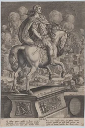 Statue équestre de Néron vue de dos, le Grand Incendie de Rome
