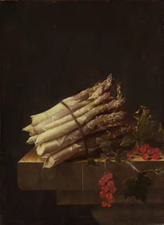 Nature morte avec asperges et groseilles rouges