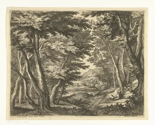 Paysage avec trois hommes dans une clairière