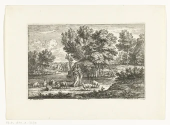Paysage avec deux bergères près d