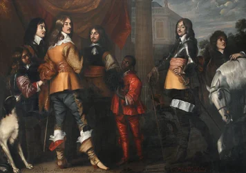 Portrait de groupe de Willem Frederik van Nassau-Dietz (1613-1664), Hendrik Casimir I van Nassau-Dietz (1612-1640), Hendrik van Nassau-Siegen (1611-1652) et George Frederik van Nassau-Siegen (1606-1674), avec des serviteurs.
