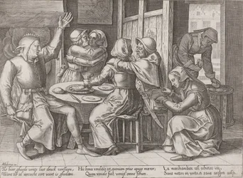 Compagnie buvant avec un bouffon