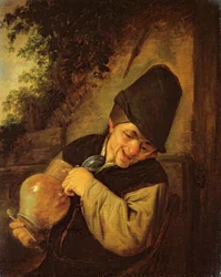 Un paysan tenant une cruche et une pipe, vers 1650-55