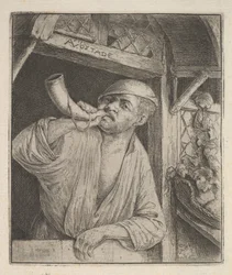Boulanger soufflant dans une corne, 1610-85