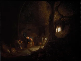 Famille de paysans dans une grange