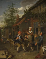 Paysans buvant devant une auberge