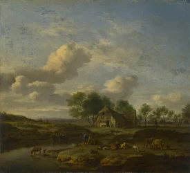 Paysage avec une ferme près d