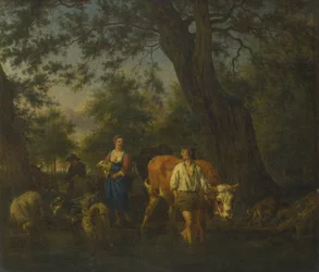 Paysans avec du bétail traversant un ruisseau, vers 1662