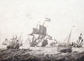 Navires de guerre brisant les filets des pêcheurs
