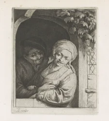 Paysans amoureux dans une porte