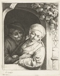 Paysans amoureux dans une porte (le couple d