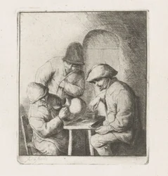 Trois hommes avec une cruche vide