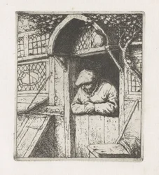 Homme appuyé sur une porte inférieure