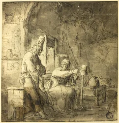 Vieux couple de paysans dans un cottage