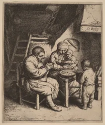 Famille paysanne priant avant le repas