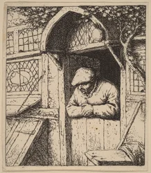 Paysanne appuyée sur sa porte