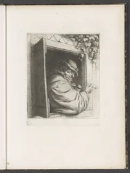 Homme fumant à une fenêtre