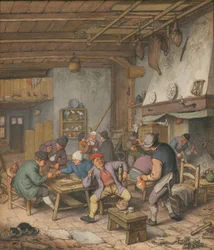 Chambre dans une auberge avec des paysans qui boivent, fument et jouent au backgam, 1678