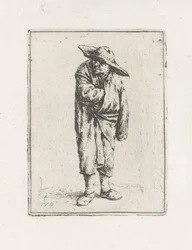 Paysans debout avec la main dans son manteau