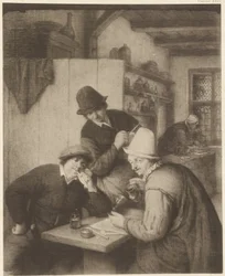 Trois paysans et une femme à table