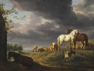 Néerlandais : Paysage avec des chevaux et d